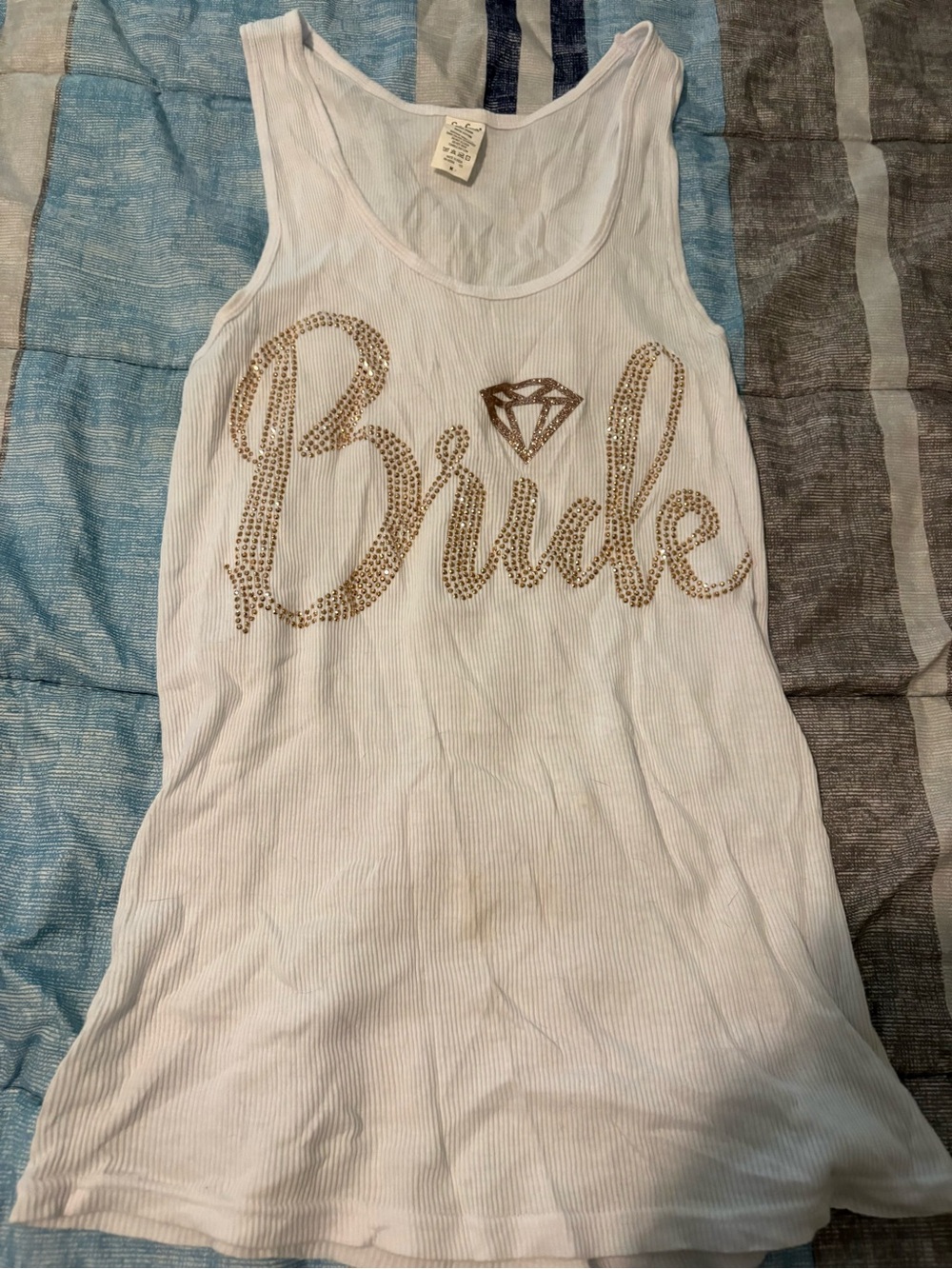 Bride Rhinestone Tank Top White Ribbed Size Medium - Picture 2 of 3